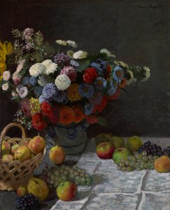 Stilleben med blommor och frukt, 1869